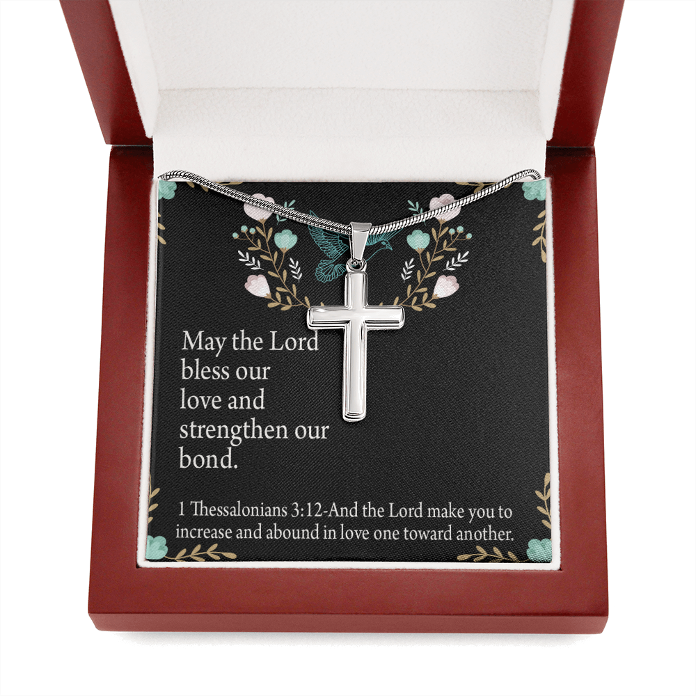 Christian Encouragement Anniversary Lord Bless Our Love 1 Thessalonians 3:12 Cross Card Necklace w Stainless Steel Pendant-Express Your Love Gifts