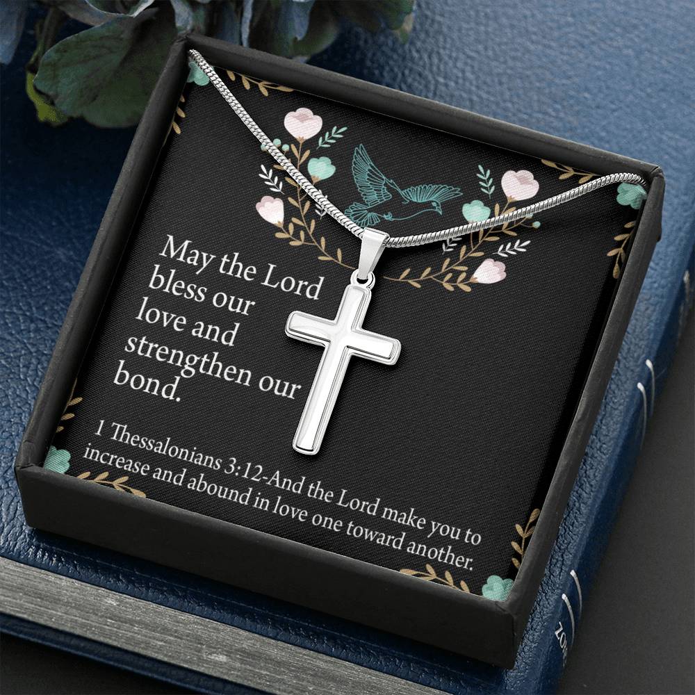 Christian Encouragement Anniversary Lord Bless Our Love 1 Thessalonians 3:12 Cross Card Necklace w Stainless Steel Pendant-Express Your Love Gifts