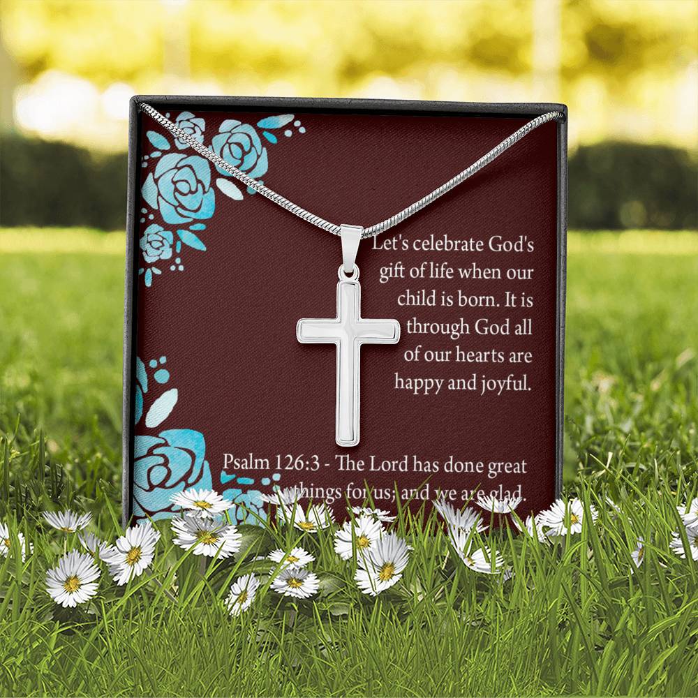 Christian Encouragement Baby Girl is God's Gift Psalm 126:3 Cross Necklace Stainless Steel Pendant Message Card-Express Your Love Gifts