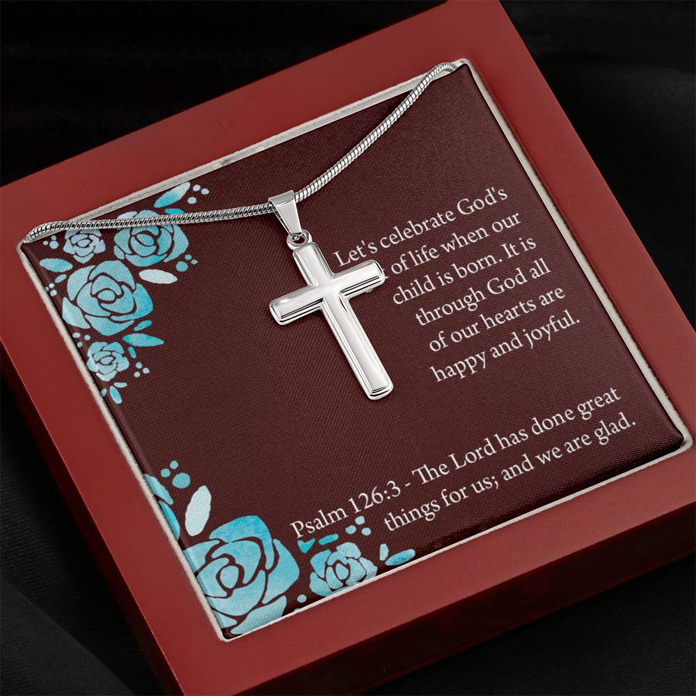 Christian Encouragement Baby Girl is God's Gift Psalm 126:3 Cross Necklace Stainless Steel Pendant Message Card-Express Your Love Gifts