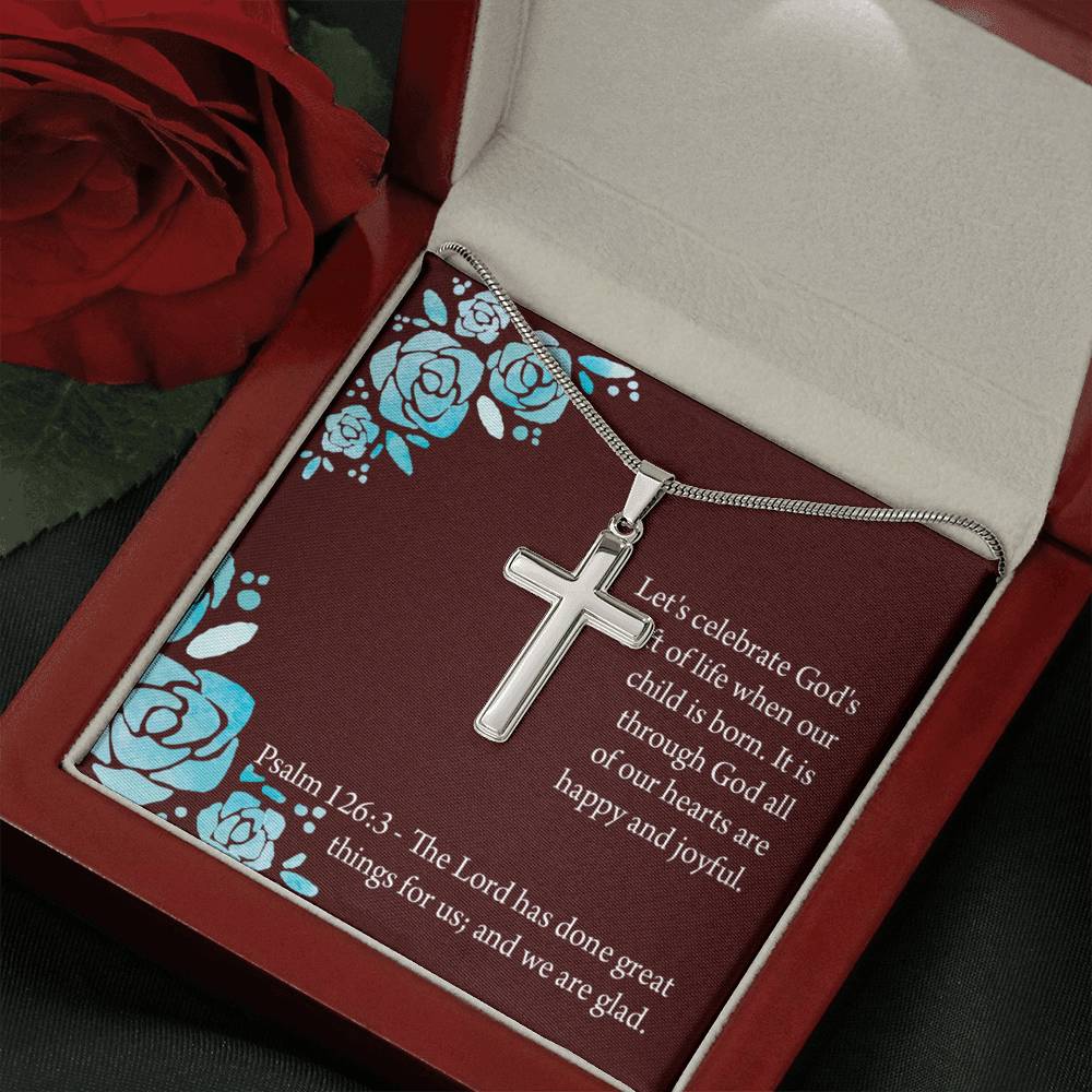 Christian Encouragement Baby Girl is God's Gift Psalm 126:3 Cross Necklace Stainless Steel Pendant Message Card-Express Your Love Gifts