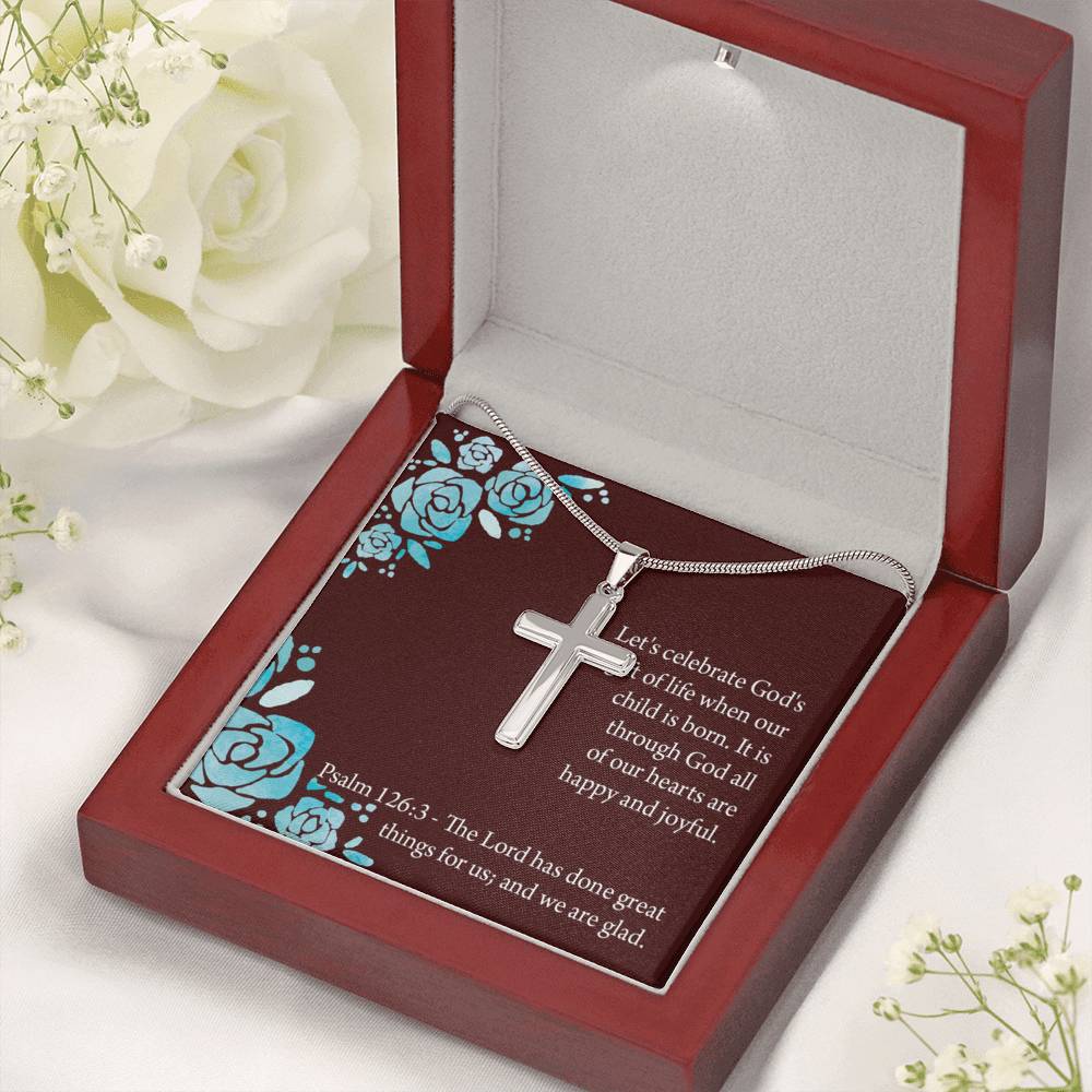 Christian Encouragement Baby Girl is God's Gift Psalm 126:3 Cross Necklace Stainless Steel Pendant Message Card-Express Your Love Gifts