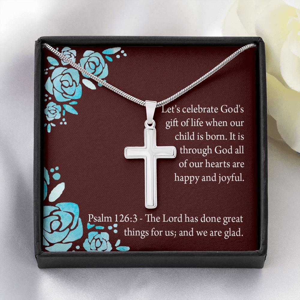 Christian Encouragement Baby Girl is God's Gift Psalm 126:3 Cross Necklace Stainless Steel Pendant Message Card-Express Your Love Gifts