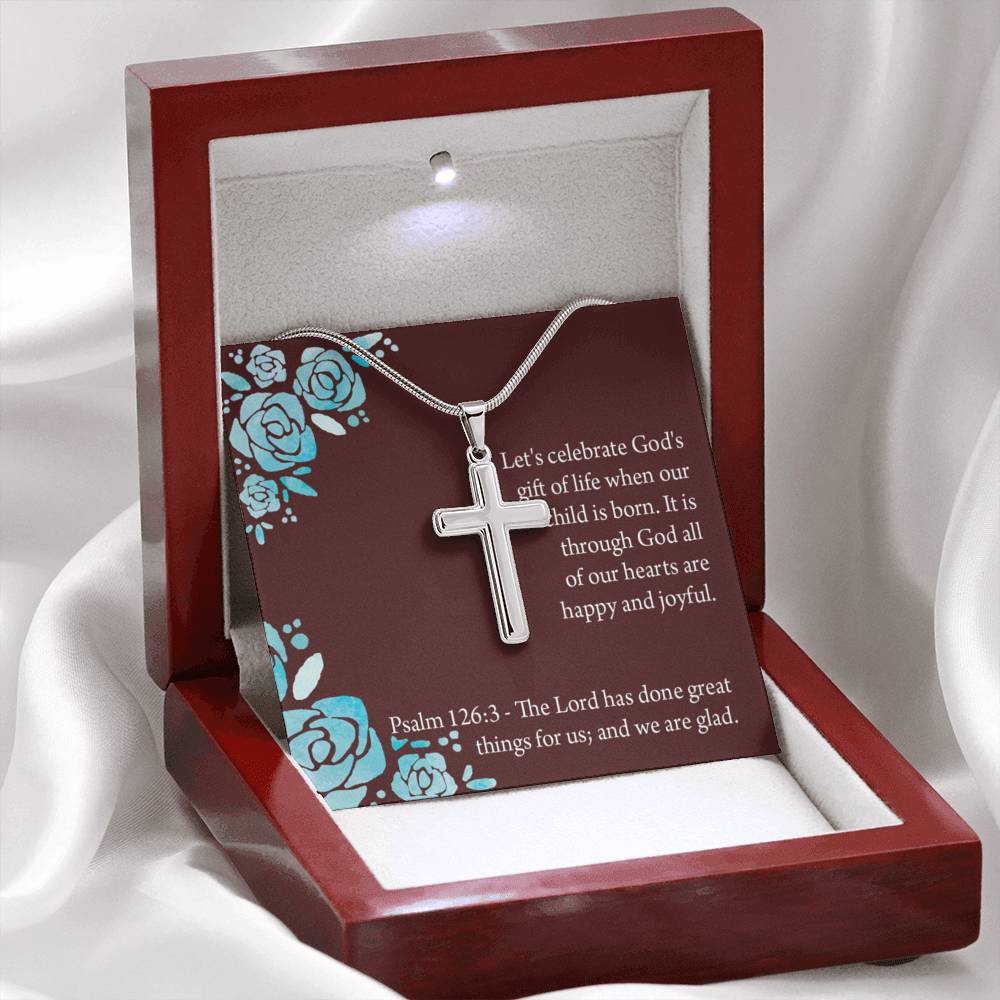 Christian Encouragement Baby Girl is God's Gift Psalm 126:3 Cross Necklace Stainless Steel Pendant Message Card-Express Your Love Gifts