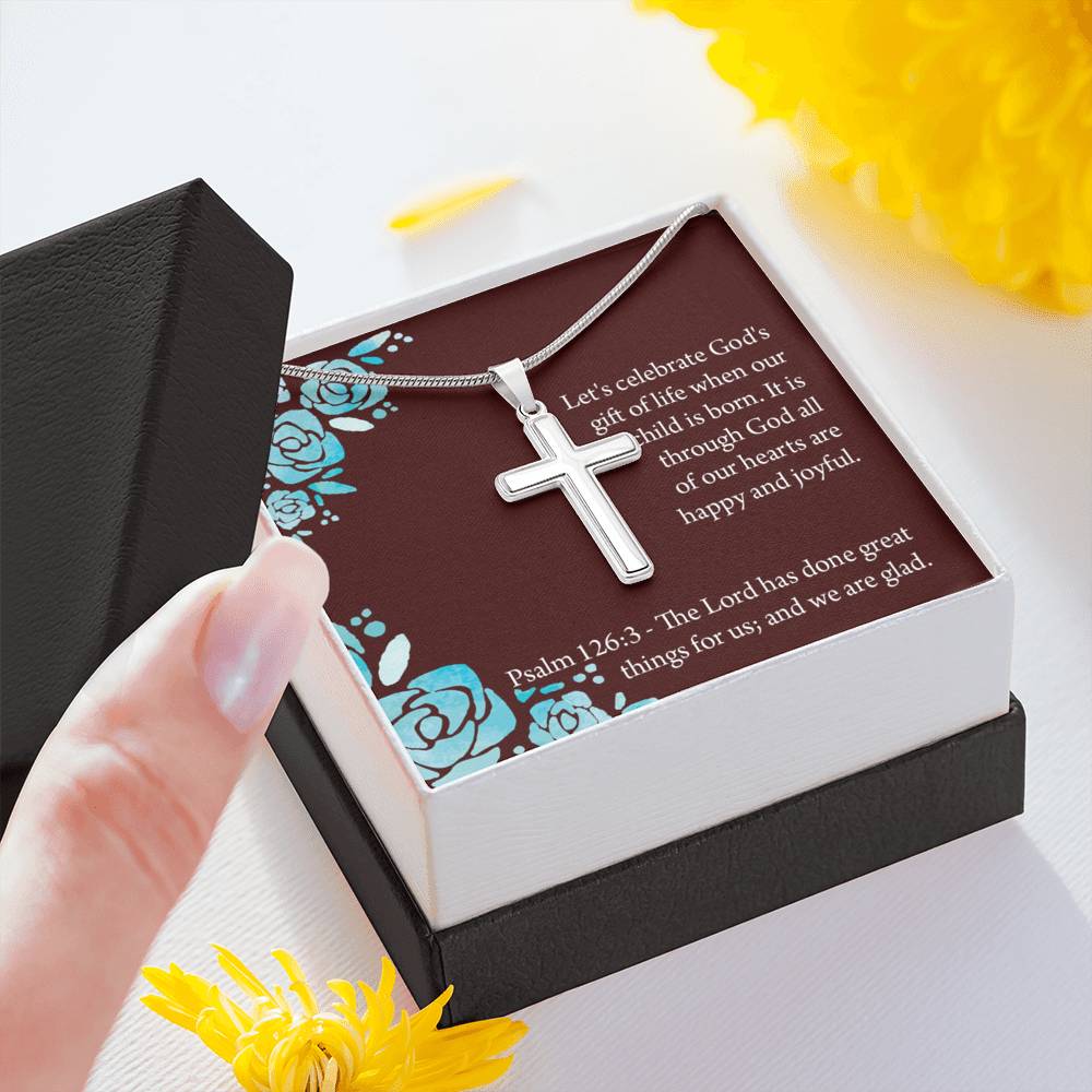Christian Encouragement Baby Girl is God's Gift Psalm 126:3 Cross Necklace Stainless Steel Pendant Message Card-Express Your Love Gifts