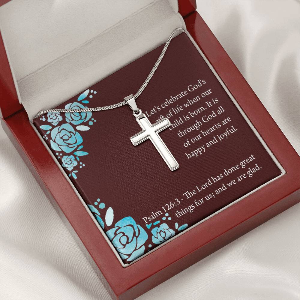 Christian Encouragement Baby Girl is God's Gift Psalm 126:3 Cross Necklace Stainless Steel Pendant Message Card-Express Your Love Gifts