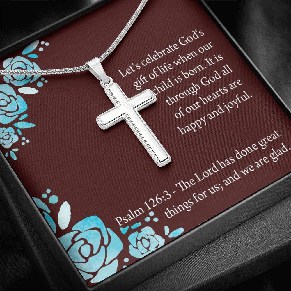Christian Encouragement Baby Girl is God's Gift Psalm 126:3 Cross Necklace Stainless Steel Pendant Message Card-Express Your Love Gifts