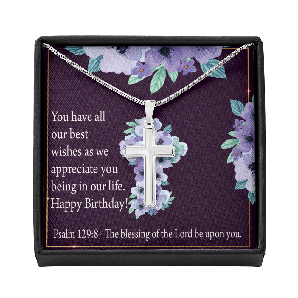 Christian Encouragement Birthday Appreciation Psalm 129:8 Cross Card Necklace w Stainless Steel Pendant-Express Your Love Gifts