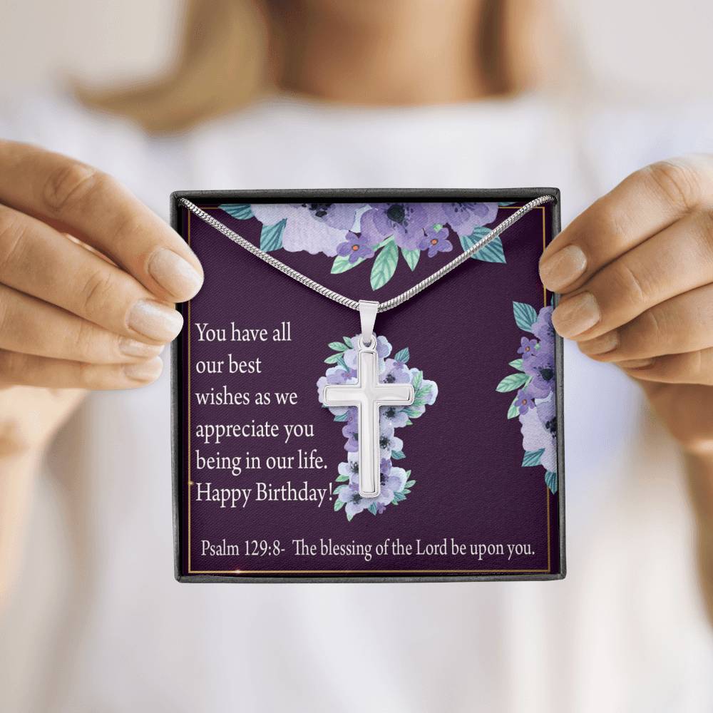 Christian Encouragement Birthday Appreciation Psalm 129:8 Cross Card Necklace w Stainless Steel Pendant-Express Your Love Gifts