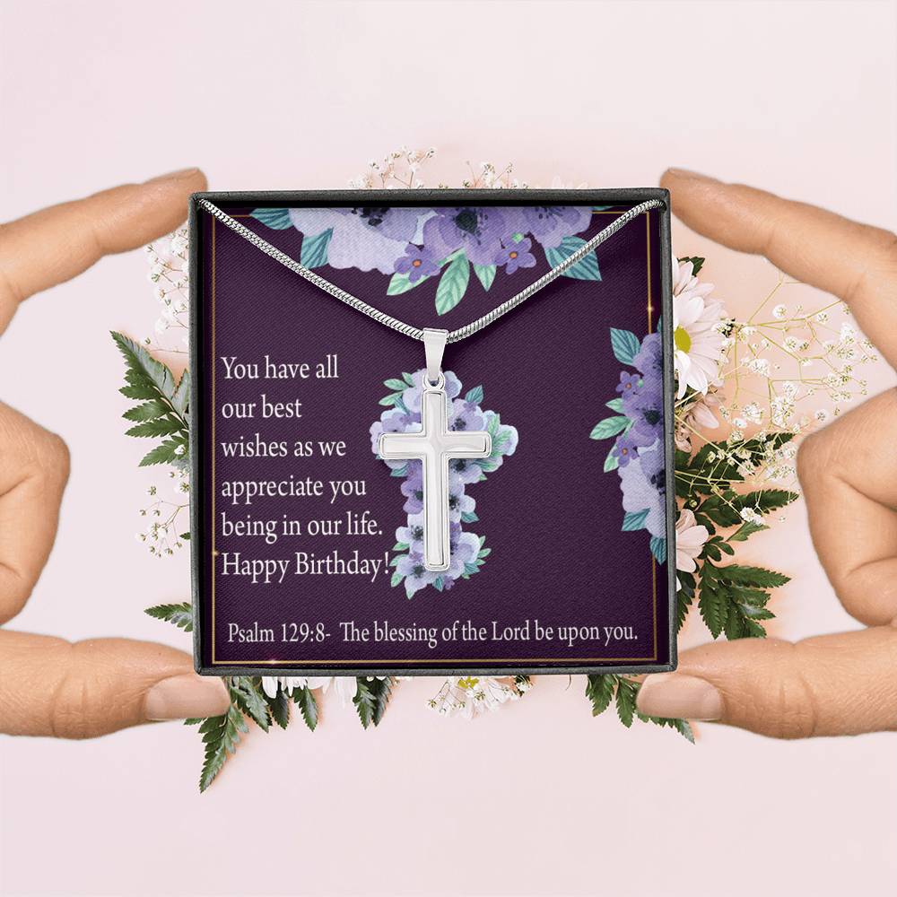 Christian Encouragement Birthday Appreciation Psalm 129:8 Cross Card Necklace w Stainless Steel Pendant-Express Your Love Gifts