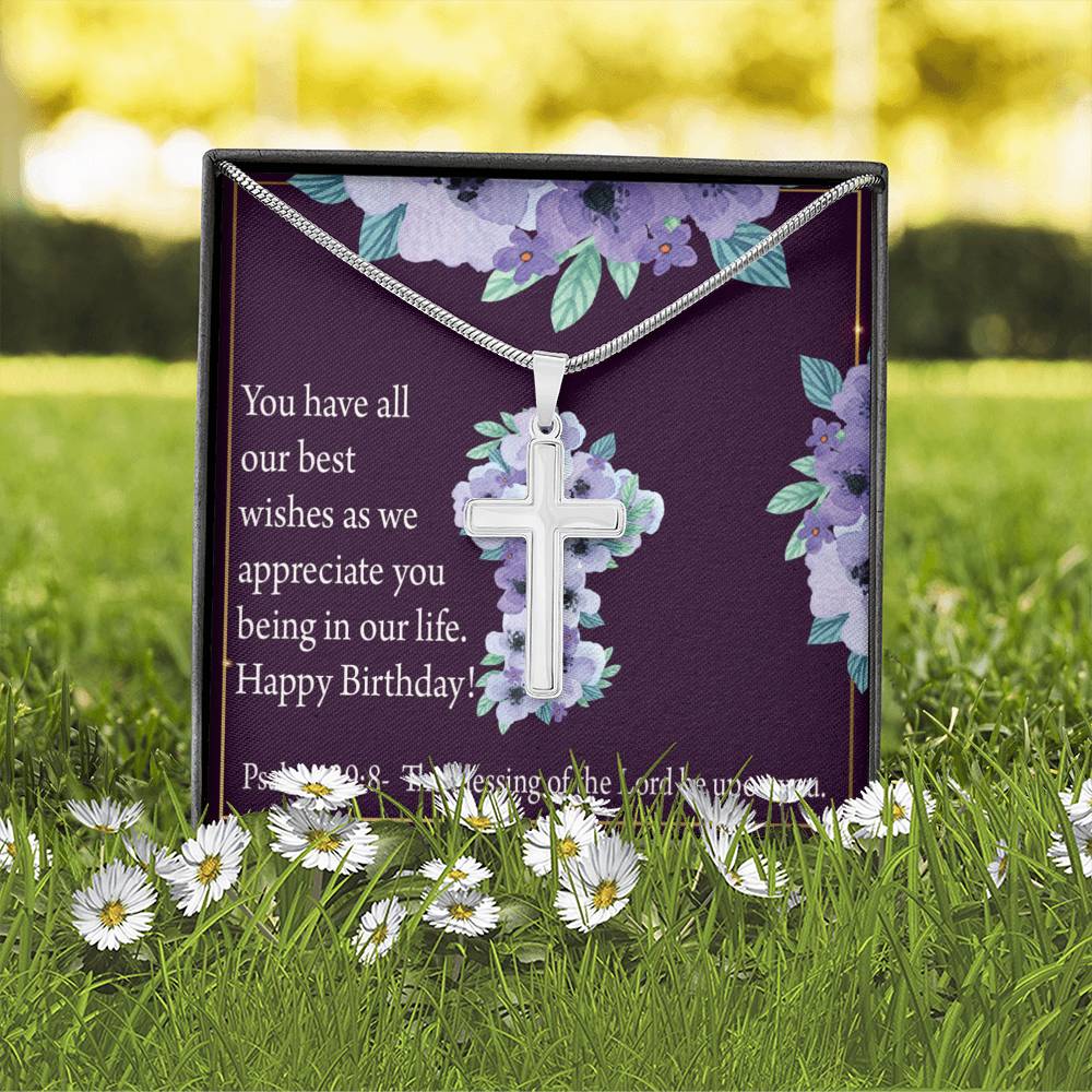 Christian Encouragement Birthday Appreciation Psalm 129:8 Cross Card Necklace w Stainless Steel Pendant-Express Your Love Gifts
