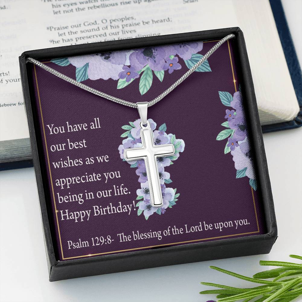 Christian Encouragement Birthday Appreciation Psalm 129:8 Cross Card Necklace w Stainless Steel Pendant-Express Your Love Gifts