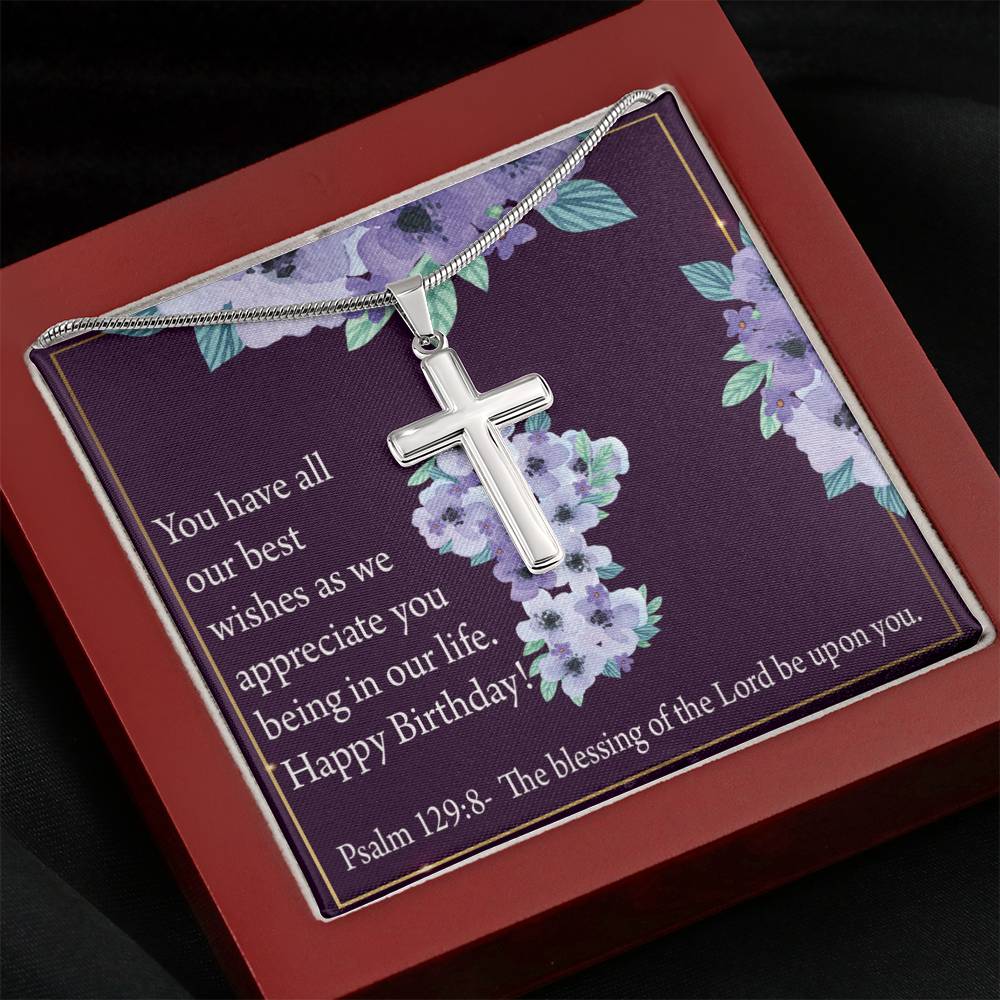 Christian Encouragement Birthday Appreciation Psalm 129:8 Cross Card Necklace w Stainless Steel Pendant-Express Your Love Gifts