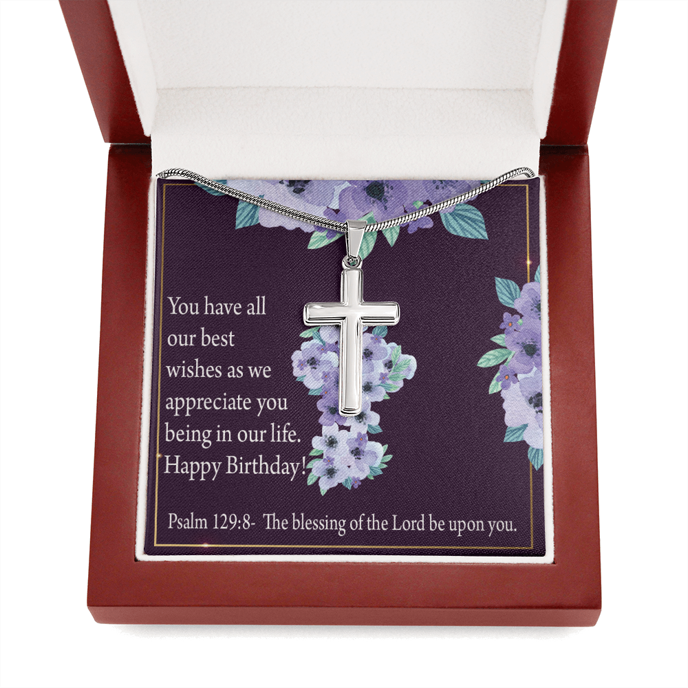 Christian Encouragement Birthday Appreciation Psalm 129:8 Cross Card Necklace w Stainless Steel Pendant-Express Your Love Gifts