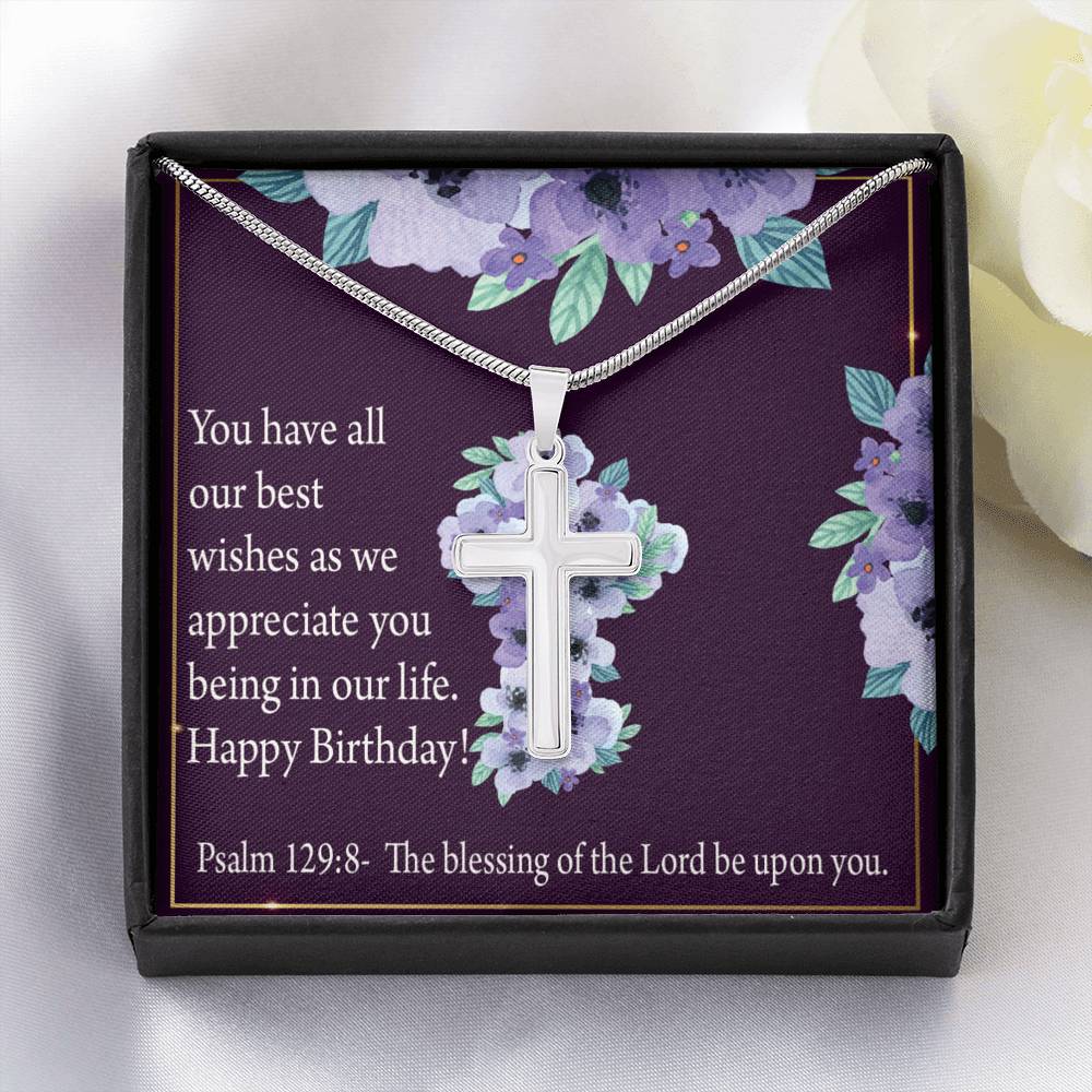 Christian Encouragement Birthday Appreciation Psalm 129:8 Cross Card Necklace w Stainless Steel Pendant-Express Your Love Gifts