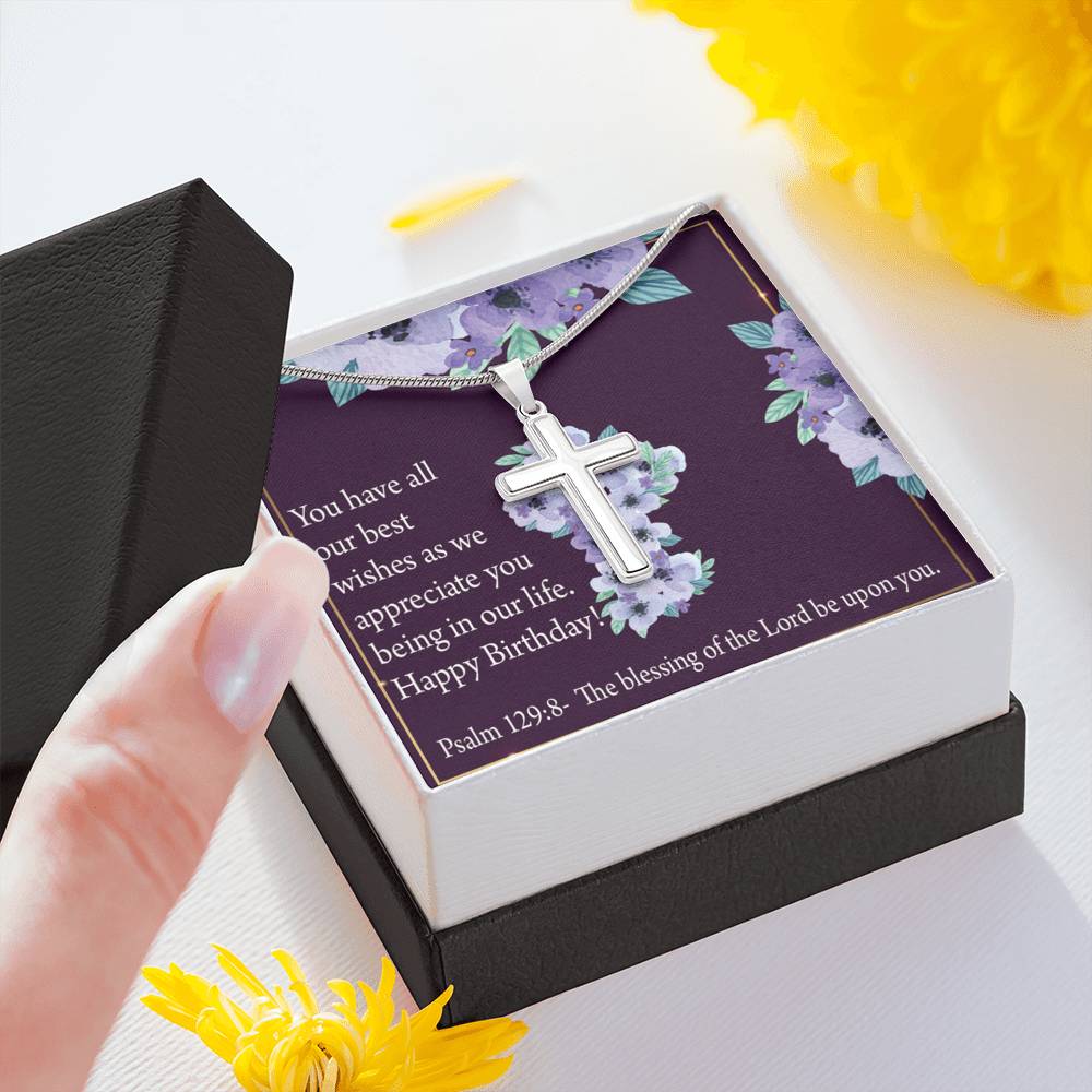 Christian Encouragement Birthday Appreciation Psalm 129:8 Cross Card Necklace w Stainless Steel Pendant-Express Your Love Gifts