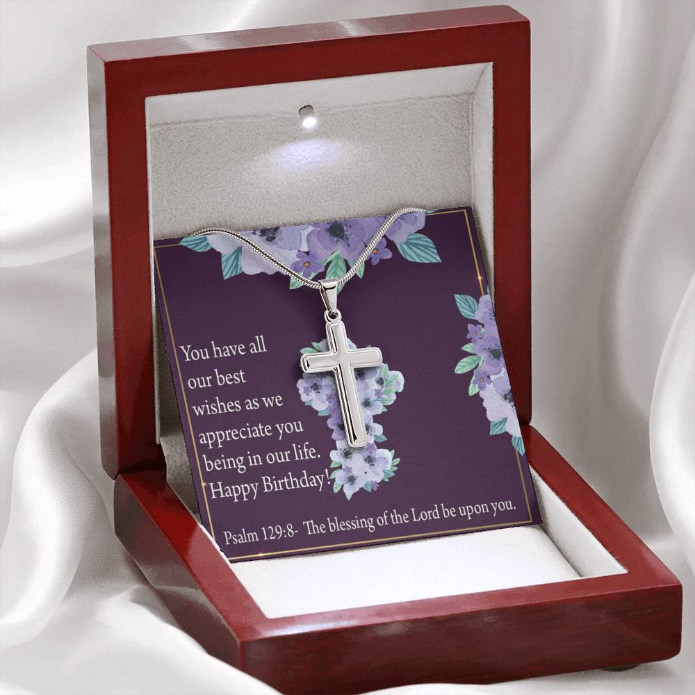Christian Encouragement Birthday Appreciation Psalm 129:8 Cross Card Necklace w Stainless Steel Pendant-Express Your Love Gifts