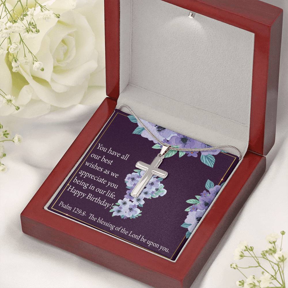 Christian Encouragement Birthday Appreciation Psalm 129:8 Cross Card Necklace w Stainless Steel Pendant-Express Your Love Gifts