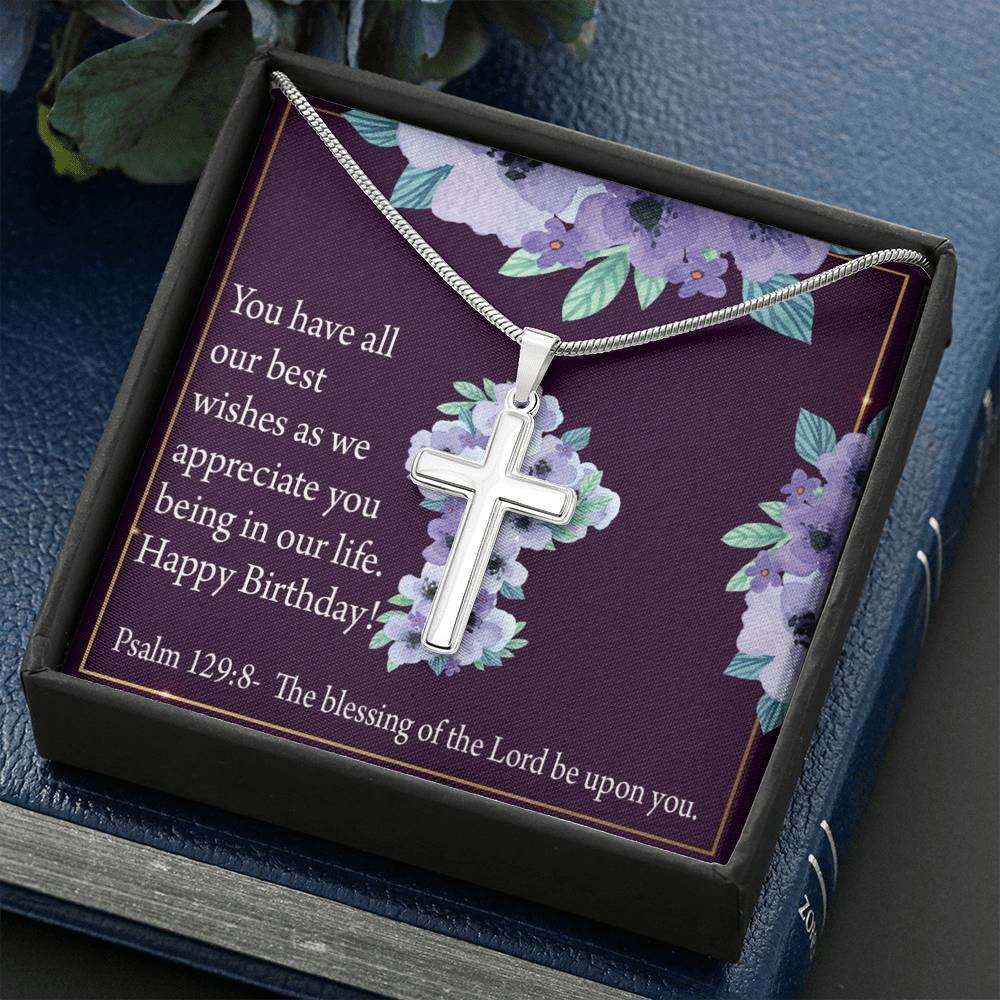 Christian Encouragement Birthday Appreciation Psalm 129:8 Cross Card Necklace w Stainless Steel Pendant-Express Your Love Gifts