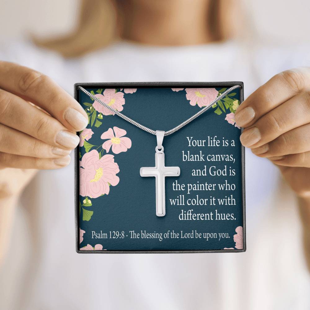 Christian Encouragement Blessing On You Psalm 128:9 Cross Card Necklace w Stainless Steel Pendant-Express Your Love Gifts