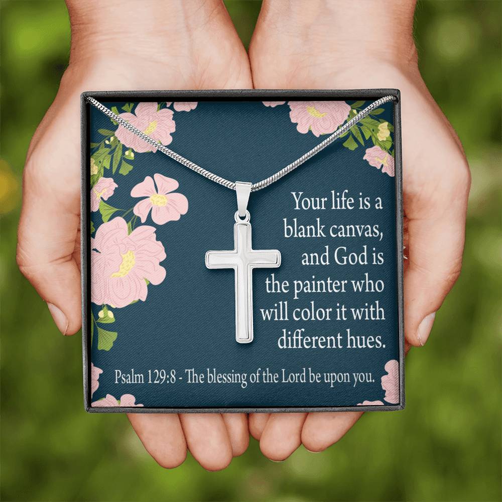 Christian Encouragement Blessing On You Psalm 128:9 Cross Card Necklace w Stainless Steel Pendant-Express Your Love Gifts