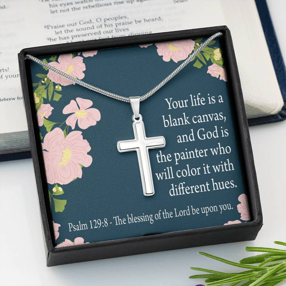 Christian Encouragement Blessing On You Psalm 128:9 Cross Card Necklace w Stainless Steel Pendant-Express Your Love Gifts
