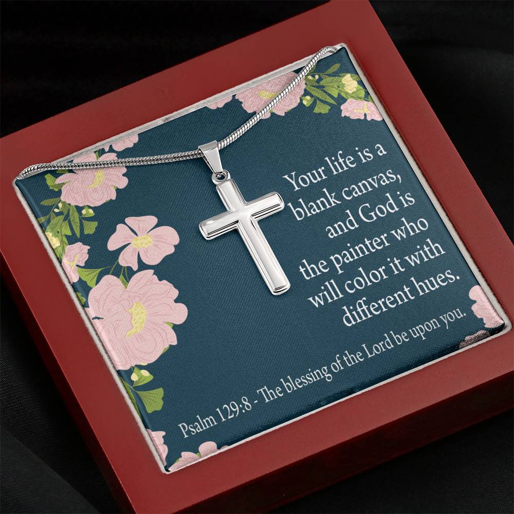 Christian Encouragement Blessing On You Psalm 128:9 Cross Card Necklace w Stainless Steel Pendant-Express Your Love Gifts