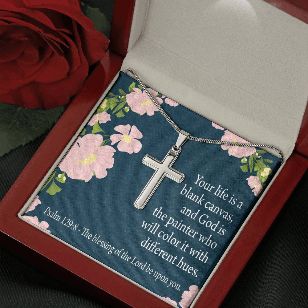 Christian Encouragement Blessing On You Psalm 128:9 Cross Card Necklace w Stainless Steel Pendant-Express Your Love Gifts