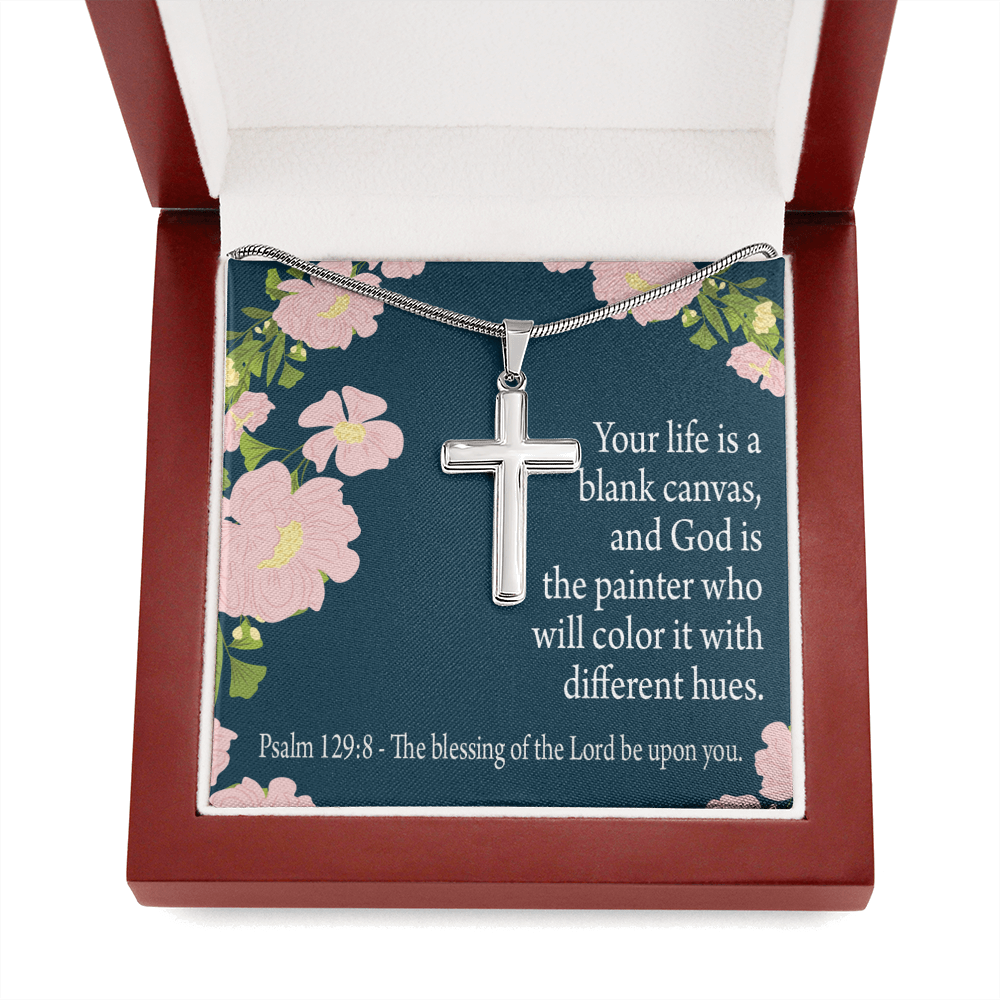Christian Encouragement Blessing On You Psalm 128:9 Cross Card Necklace w Stainless Steel Pendant-Express Your Love Gifts