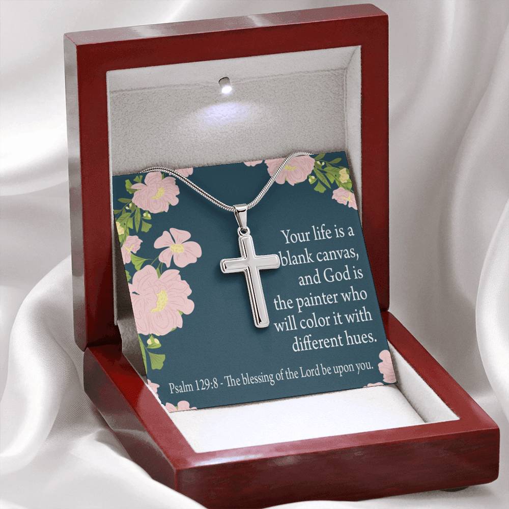 Christian Encouragement Blessing On You Psalm 128:9 Cross Card Necklace w Stainless Steel Pendant-Express Your Love Gifts