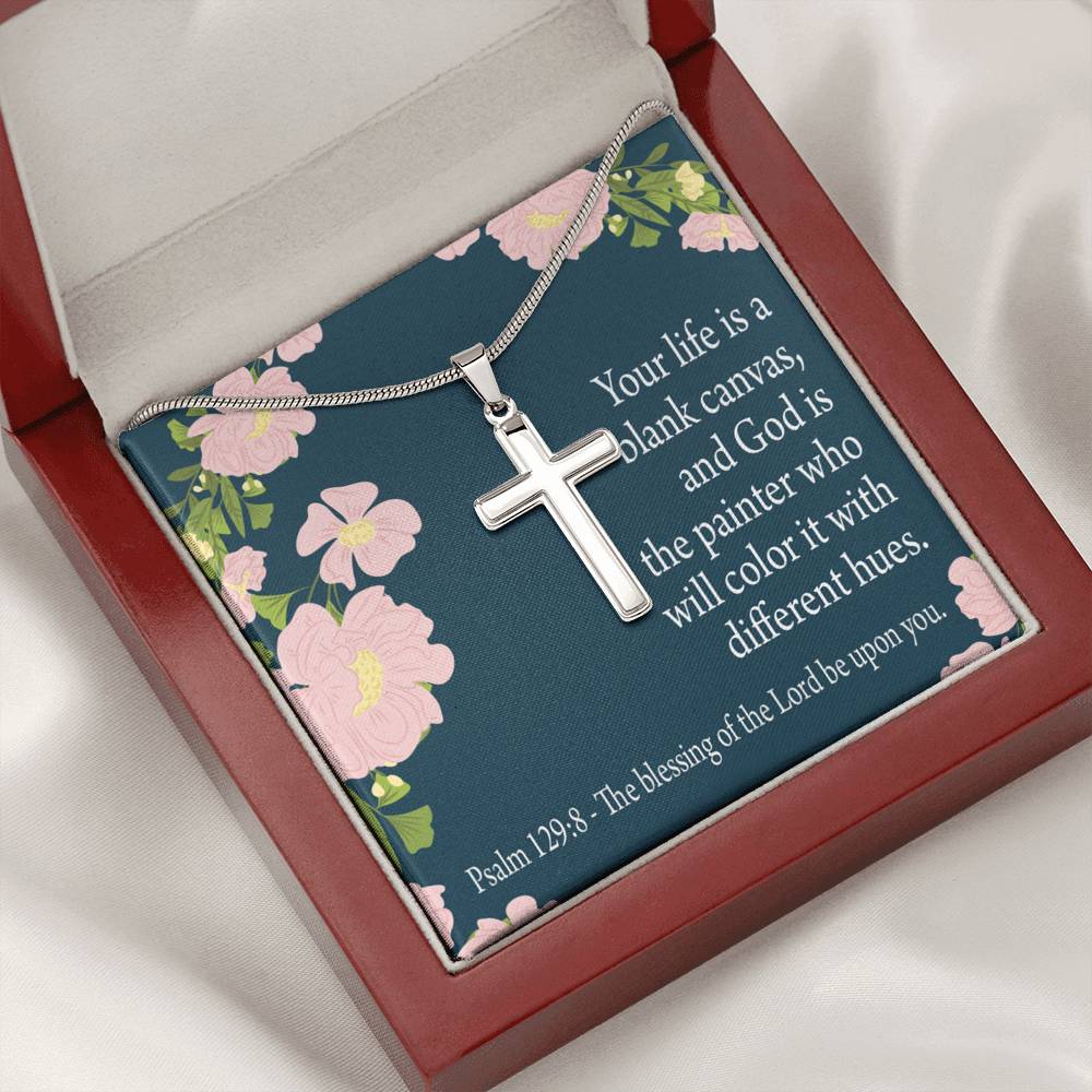 Christian Encouragement Blessing On You Psalm 128:9 Cross Card Necklace w Stainless Steel Pendant-Express Your Love Gifts