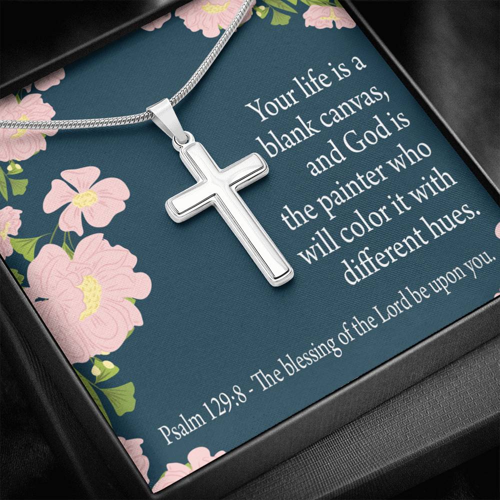 Christian Encouragement Blessing On You Psalm 128:9 Cross Card Necklace w Stainless Steel Pendant-Express Your Love Gifts
