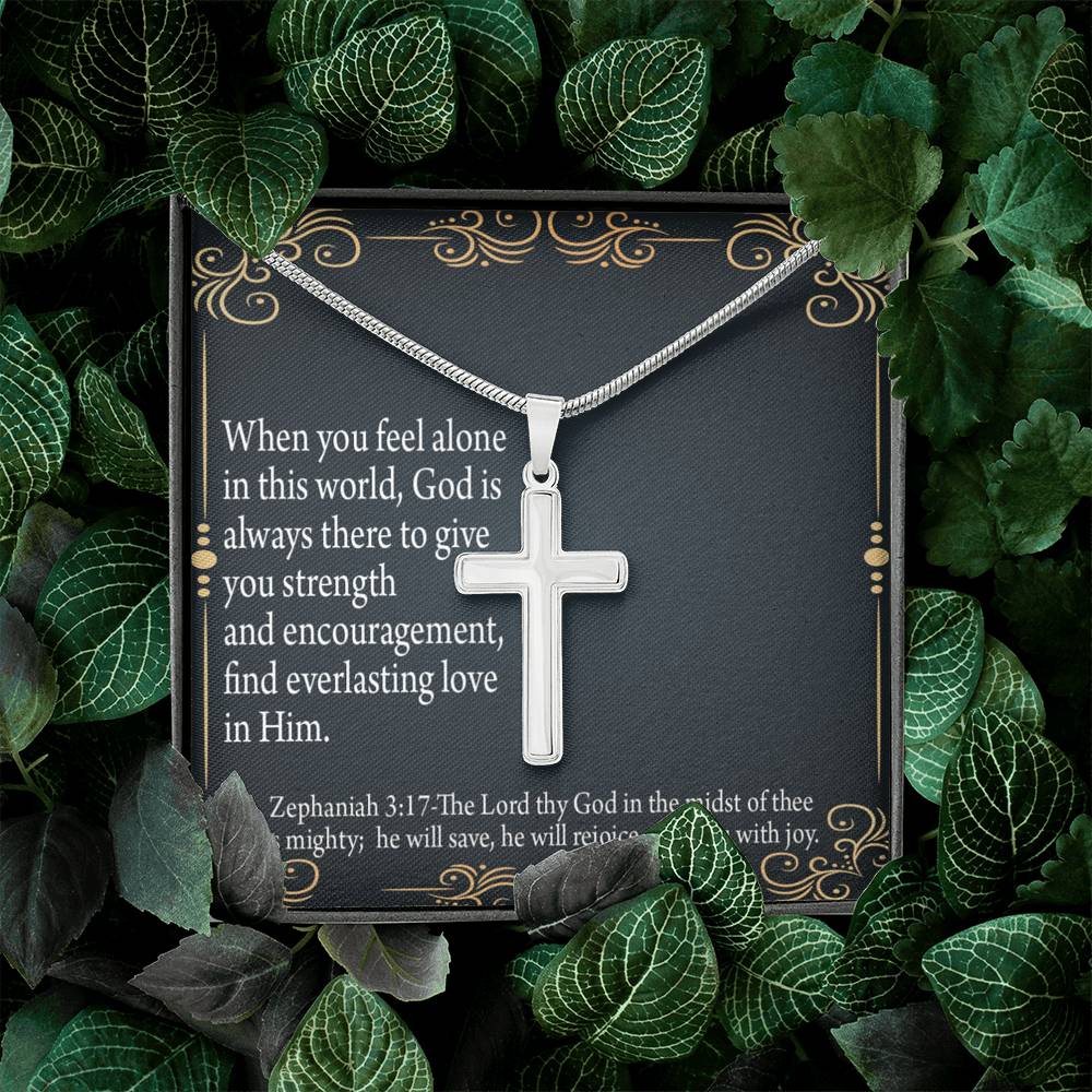 Christian Encouragement Care & Concern Zephaniah 3:17 Cross Card Necklace w Stainless Steel Pendant-Express Your Love Gifts