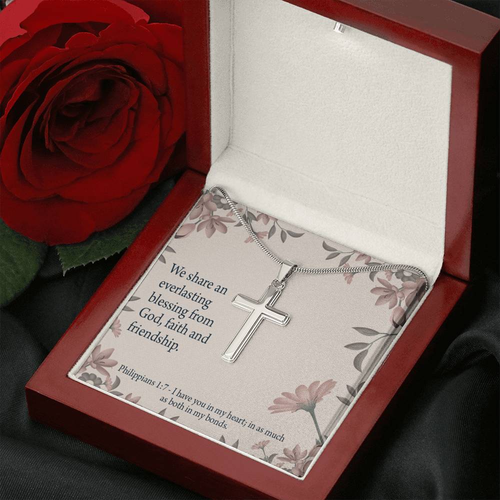 Christian Encouragement Friendship Philippians 1:7 Cross Card Necklace w Stainless Steel Pendant-Express Your Love Gifts