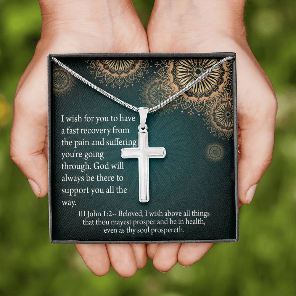 Christian Encouragement Get Well God's Support 3 John 1:2 Cross Card Necklace w Stainless Steel Pendant-Express Your Love Gifts