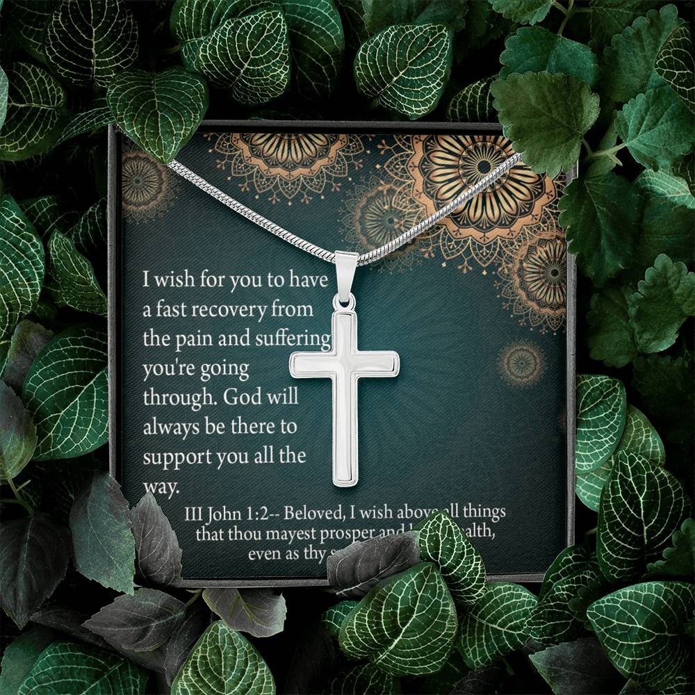 Christian Encouragement Get Well God's Support 3 John 1:2 Cross Card Necklace w Stainless Steel Pendant-Express Your Love Gifts