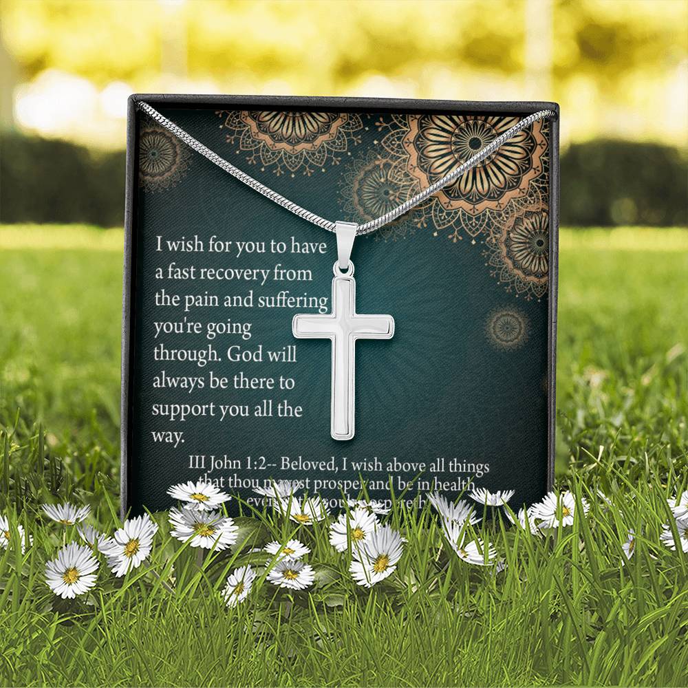 Christian Encouragement Get Well God's Support 3 John 1:2 Cross Card Necklace w Stainless Steel Pendant-Express Your Love Gifts