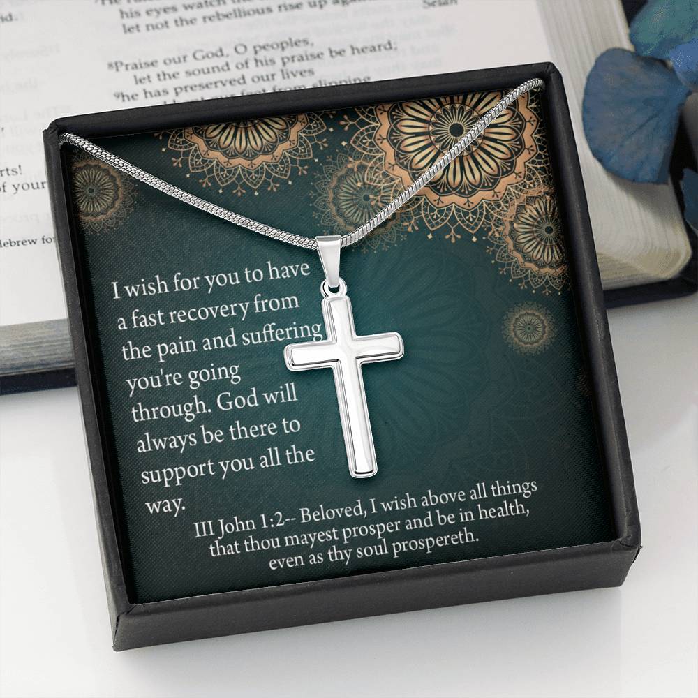 Christian Encouragement Get Well God's Support 3 John 1:2 Cross Card Necklace w Stainless Steel Pendant-Express Your Love Gifts