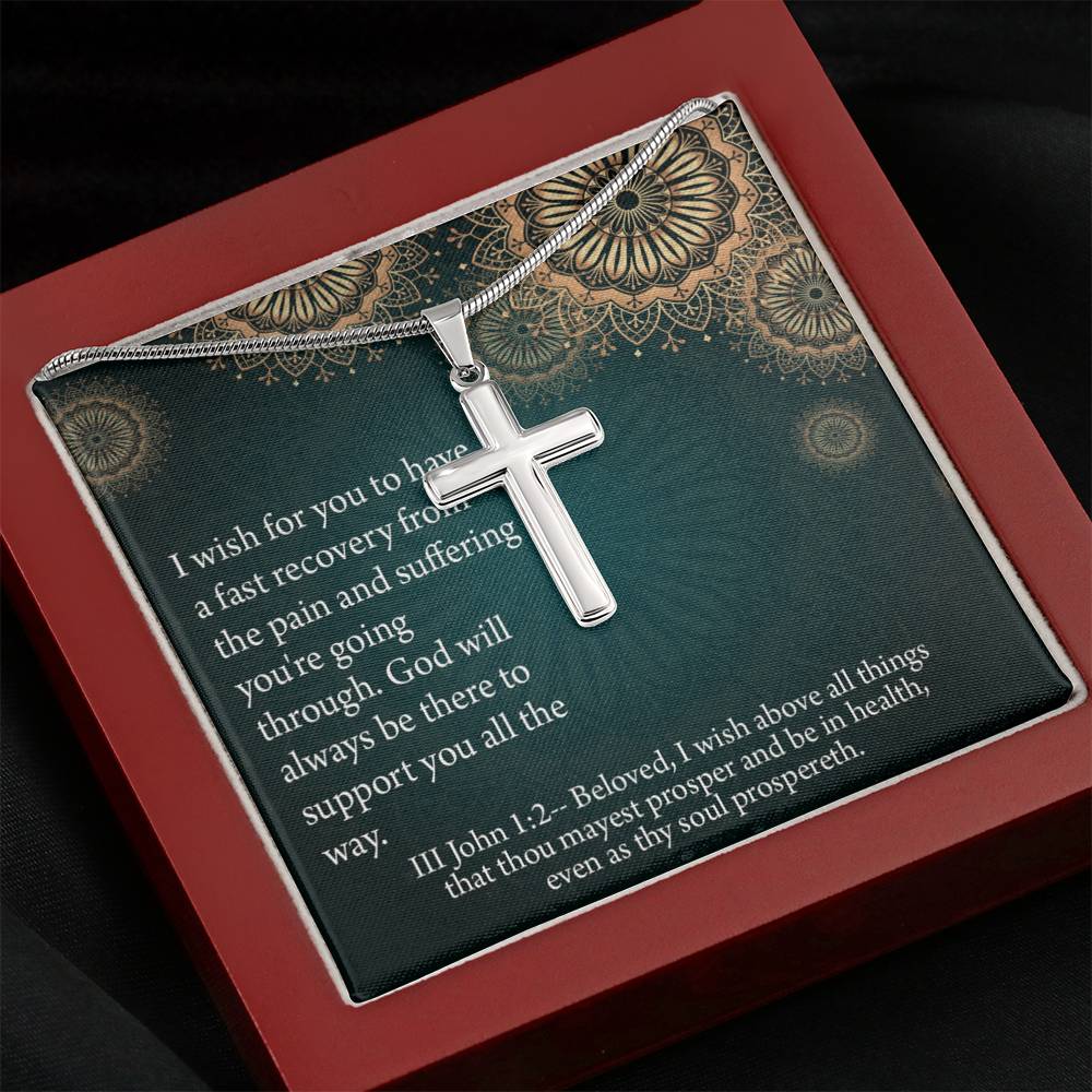 Christian Encouragement Get Well God's Support 3 John 1:2 Cross Card Necklace w Stainless Steel Pendant-Express Your Love Gifts