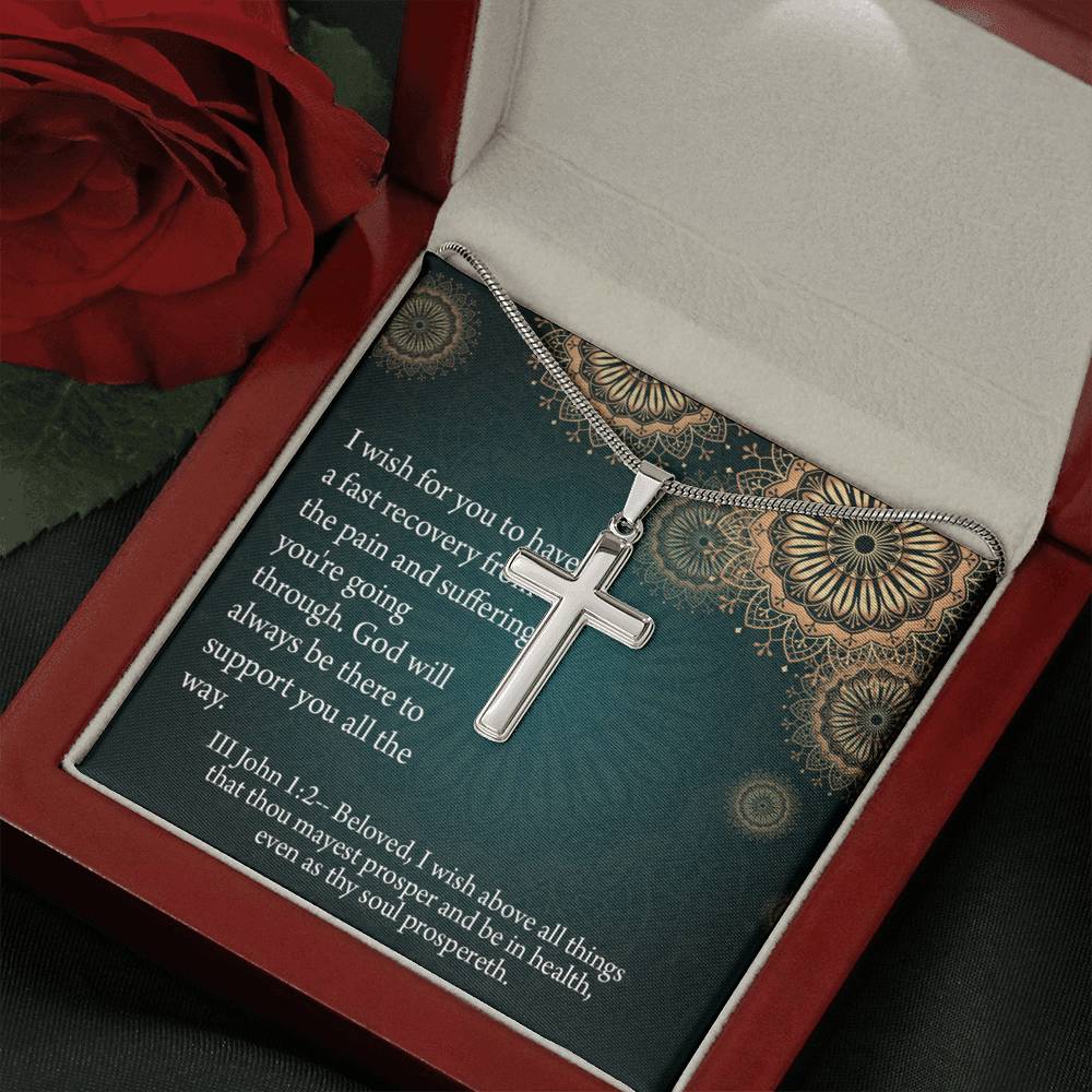 Christian Encouragement Get Well God's Support 3 John 1:2 Cross Card Necklace w Stainless Steel Pendant-Express Your Love Gifts