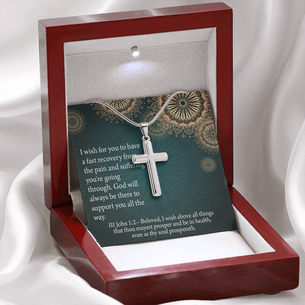 Christian Encouragement Get Well God's Support 3 John 1:2 Cross Card Necklace w Stainless Steel Pendant-Express Your Love Gifts