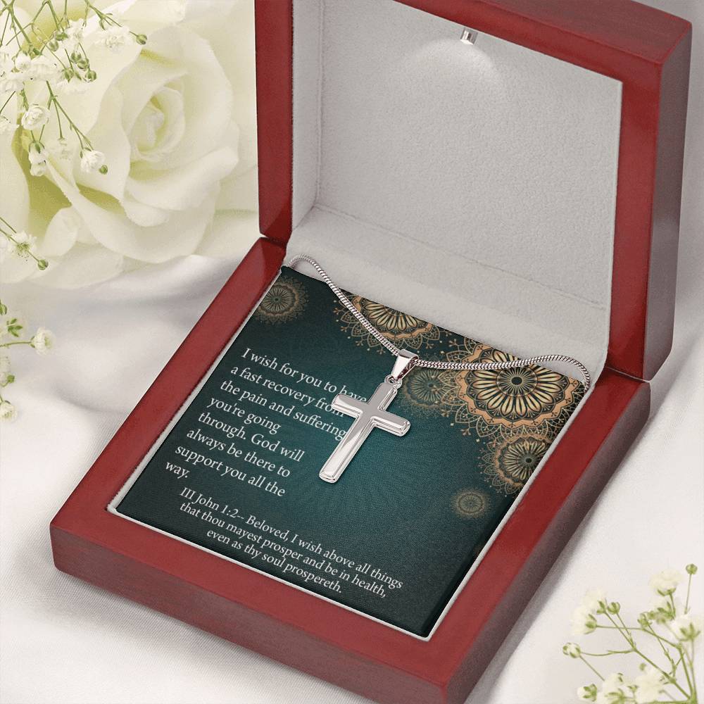 Christian Encouragement Get Well God's Support 3 John 1:2 Cross Card Necklace w Stainless Steel Pendant-Express Your Love Gifts