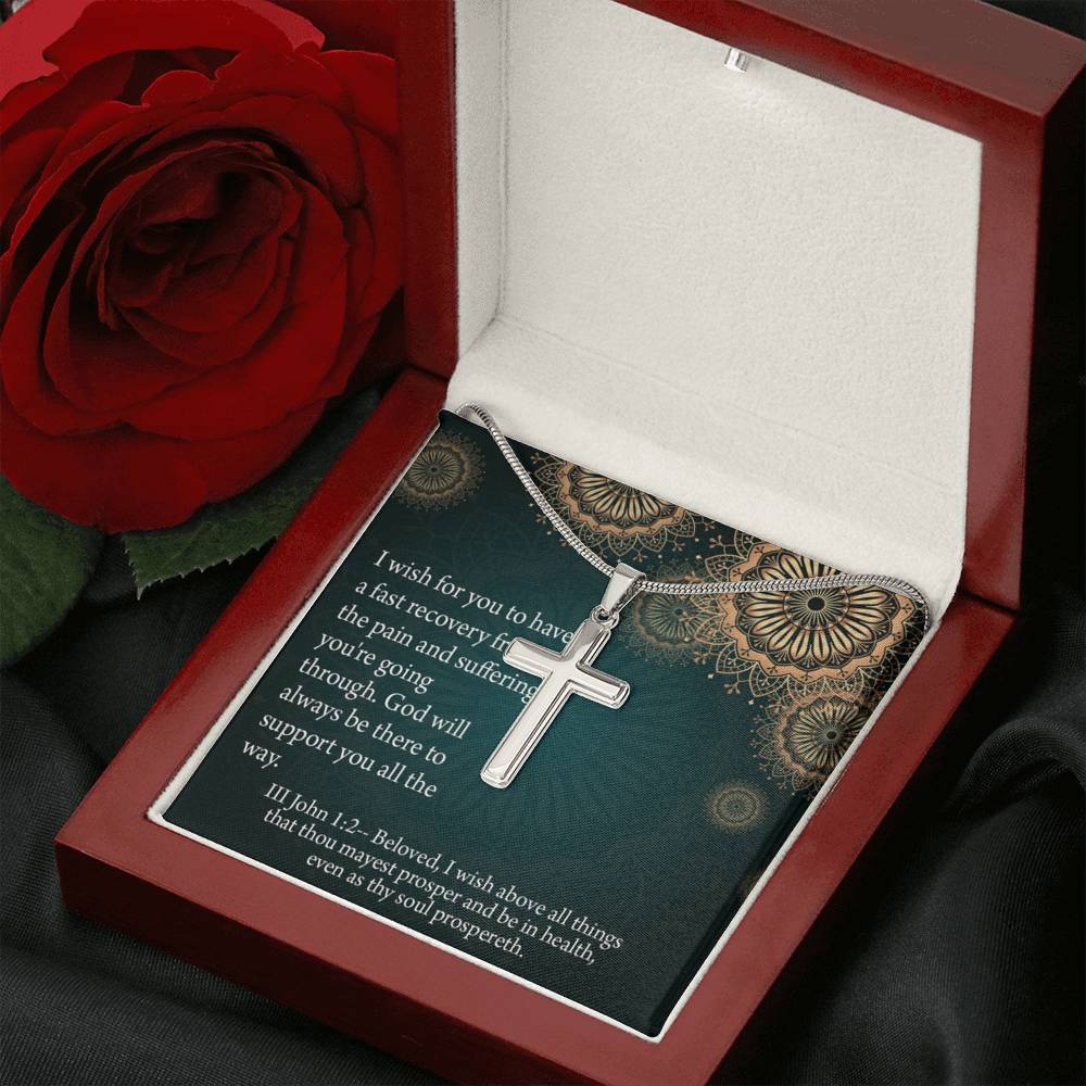 Christian Encouragement Get Well God's Support 3 John 1:2 Cross Card Necklace w Stainless Steel Pendant-Express Your Love Gifts