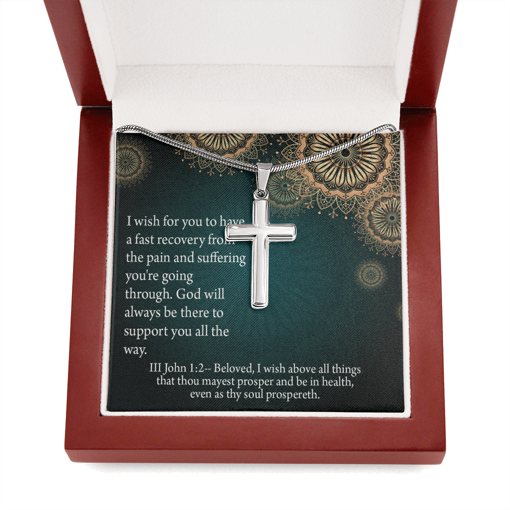 Christian Encouragement Get Well God's Support 3 John 1:2 Cross Card Necklace w Stainless Steel Pendant-Express Your Love Gifts