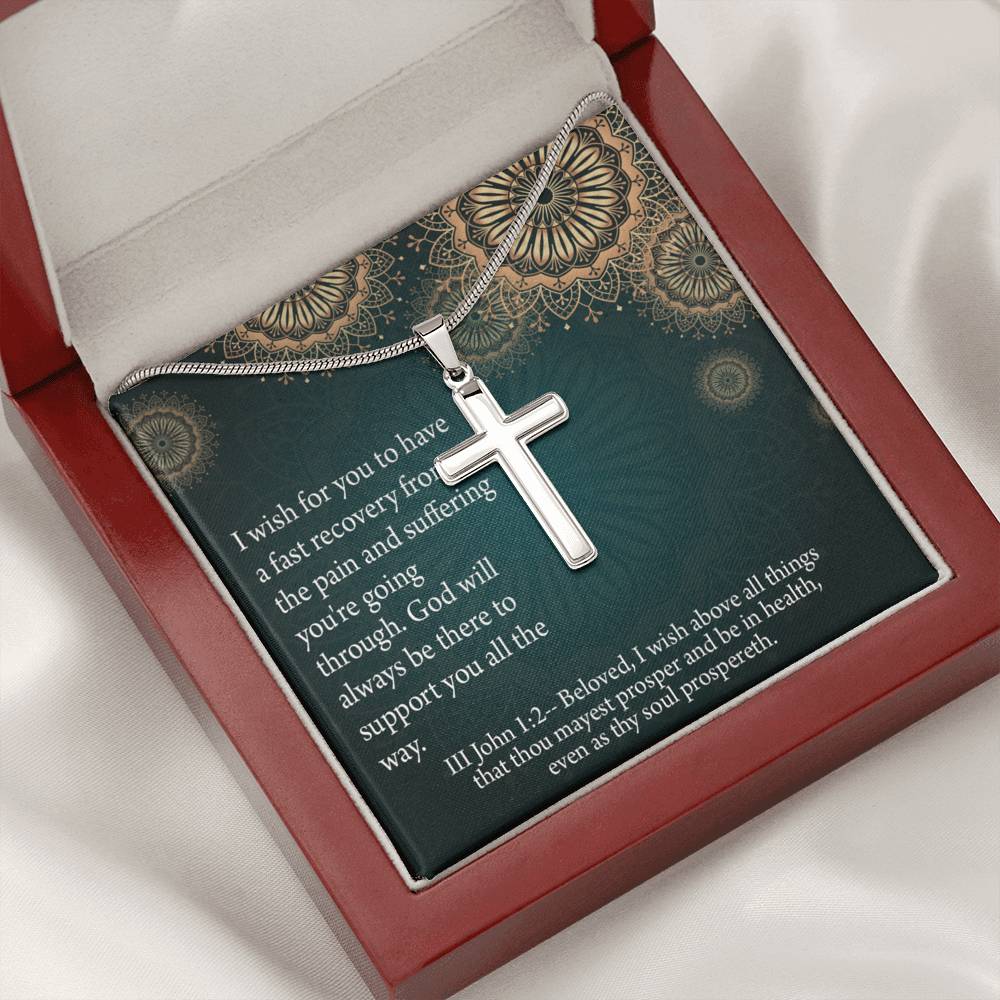Christian Encouragement Get Well God's Support 3 John 1:2 Cross Card Necklace w Stainless Steel Pendant-Express Your Love Gifts