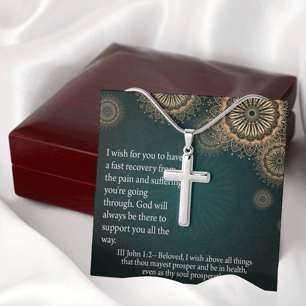 Christian Encouragement Get Well God's Support 3 John 1:2 Cross Card Necklace w Stainless Steel Pendant-Express Your Love Gifts