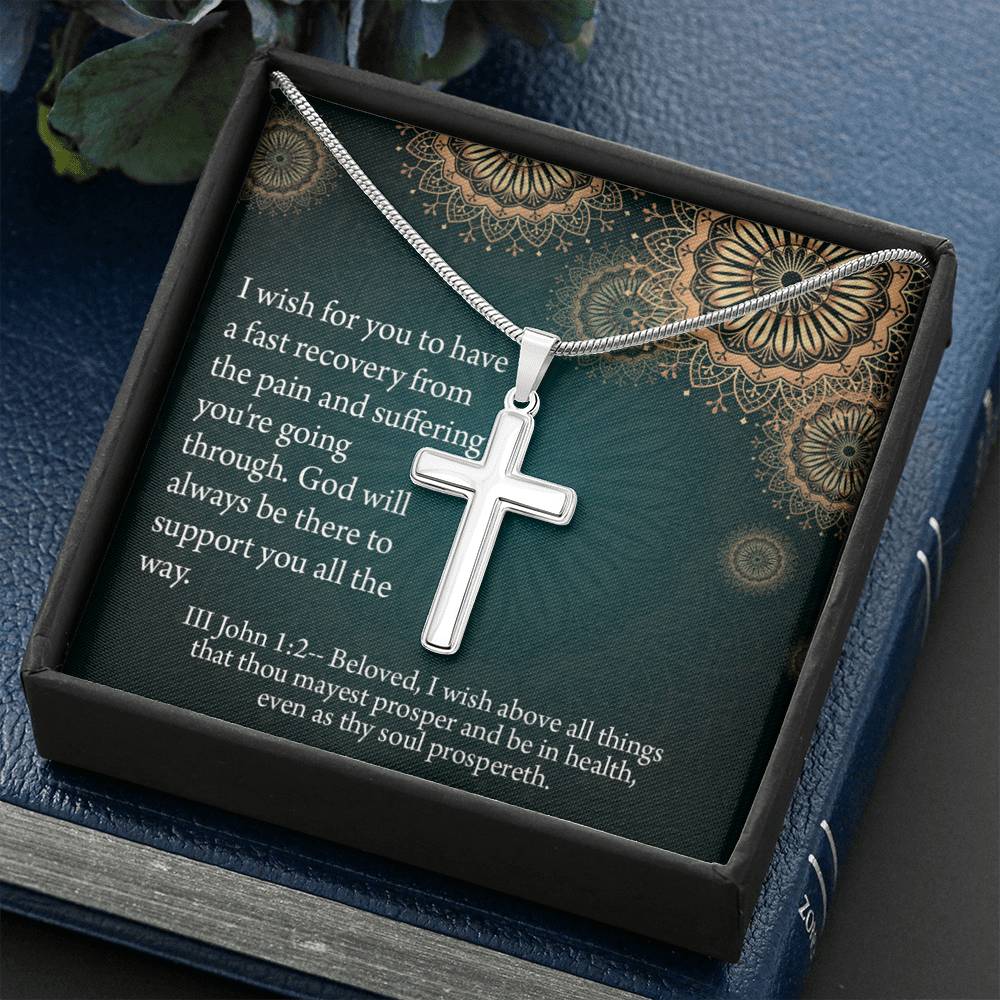 Christian Encouragement Get Well God's Support 3 John 1:2 Cross Card Necklace w Stainless Steel Pendant-Express Your Love Gifts