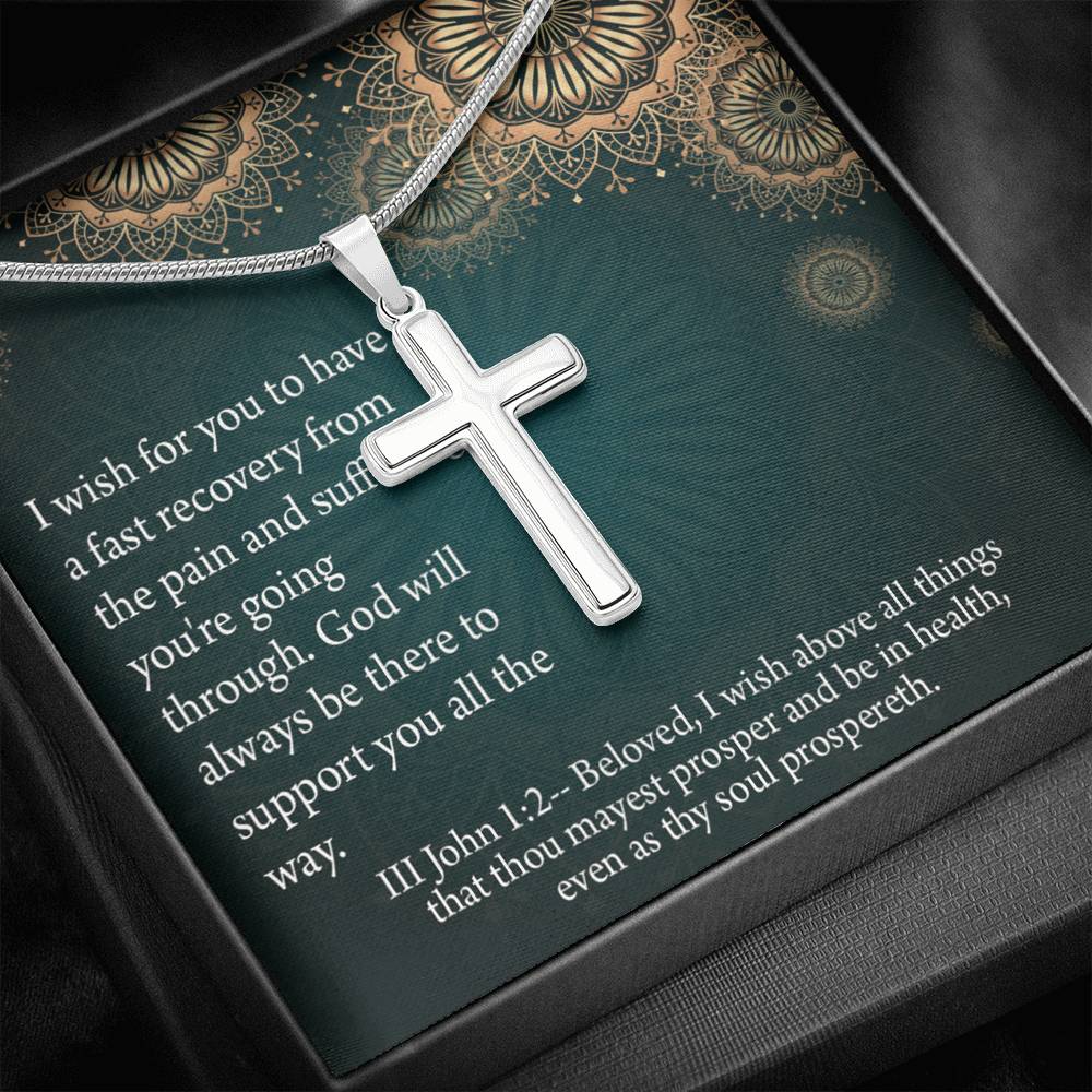 Christian Encouragement Get Well God's Support 3 John 1:2 Cross Card Necklace w Stainless Steel Pendant-Express Your Love Gifts