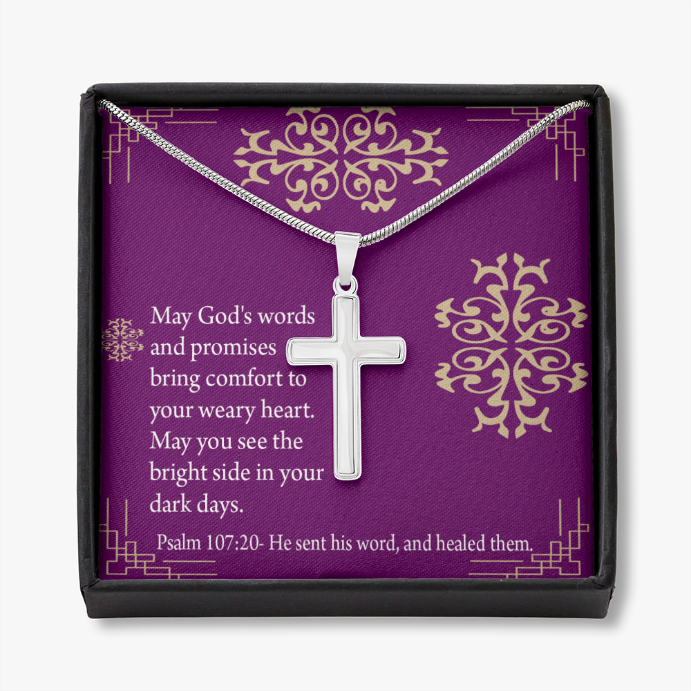 Christian Encouragement Get Well God's Words &amp; Promises Psalm 107:20 Cross Card Necklace w Stainless Steel Pendant-Express Your Love Gifts