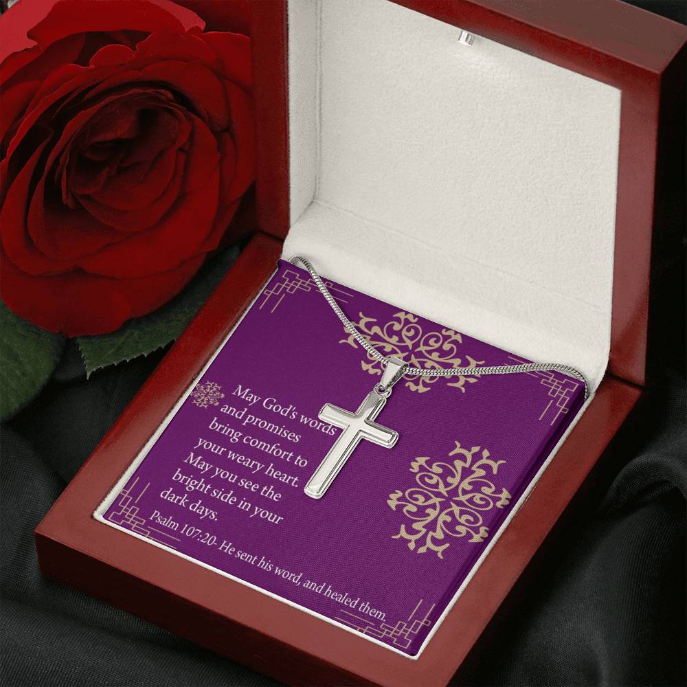 Christian Encouragement Get Well God's Words & Promises Psalm 107:20 Cross Card Necklace w Stainless Steel Pendant-Express Your Love Gifts